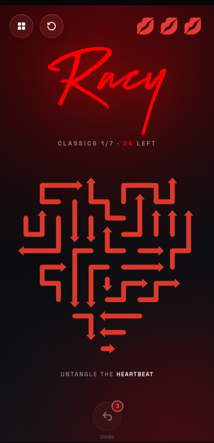 A heart drawn in arrows, mid-puzzle